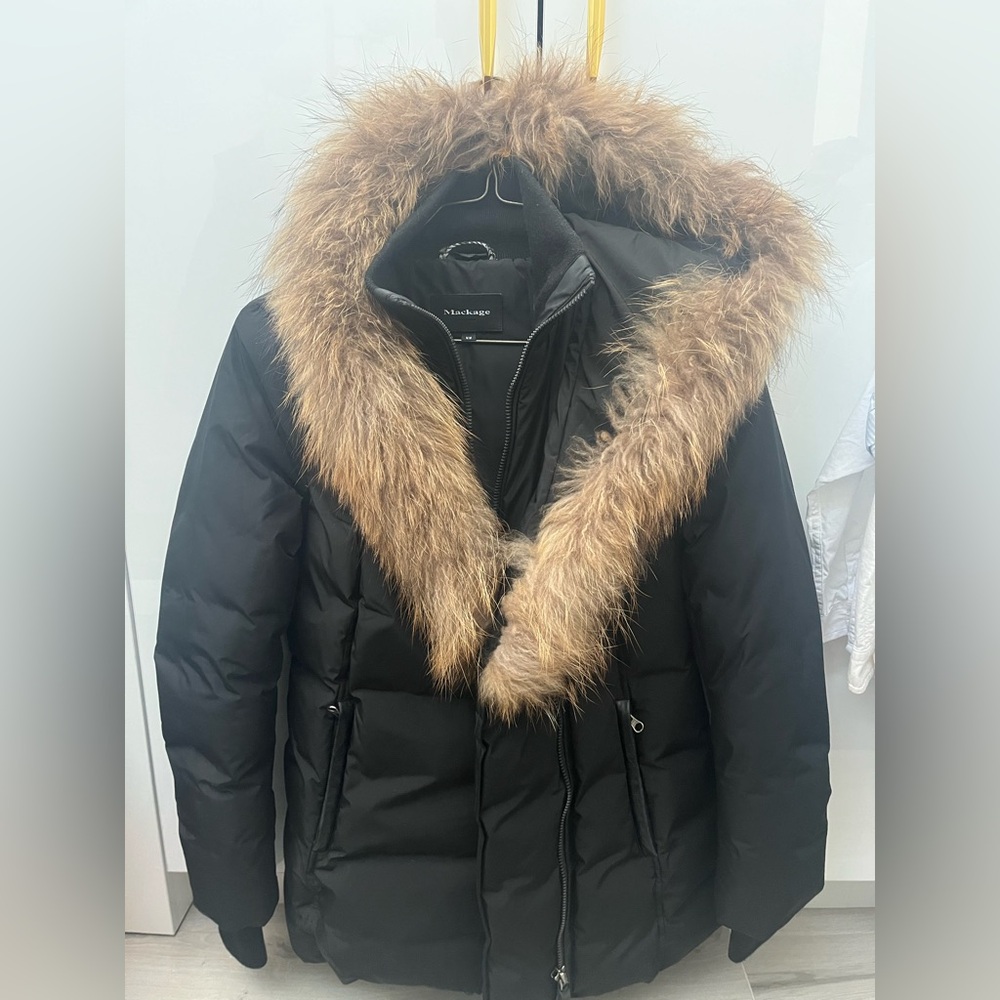 Mackage Black Puffer Jacket with Fur Trim